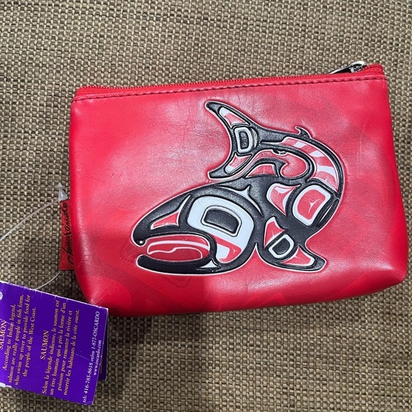 OSCARDO INC Coin Purse Jamie Sterritt Salmon Red Pouch Artistic Whale Design - Picture 1 of 2